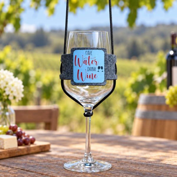 1 Weinglashalter zum Umhängen | DTF Gedruckte Glas Halter | Filz | mit verschieden Weinsprüchen klar und deutlich