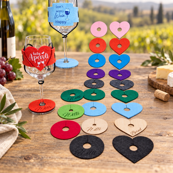 Wein / Sekt Glas Kragen Rund oder Herzform in vielen Farben mit und ohne Personalisierung