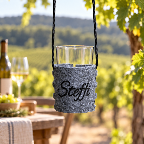 Weinglashalter zum Umhängen für Böckling Säntisbecher 0,1 | Glas Halter | Filz | mit und ohne Personalisierung | in 7 Farben