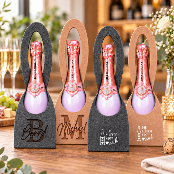 Flaschenhalter / Geschenkverpackung mit oder ohne weißem DTF Druck oder Wunschgravur nach Wahl.