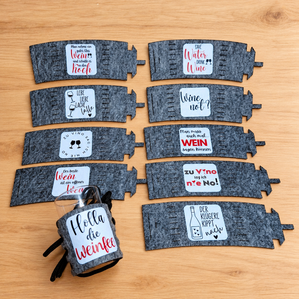 10* Weinglashalter zum Umhängen für Böckling Säntisbecher 0,1 | Glas Halter | Filz | inkl. DTF Druck klar und deutlich
