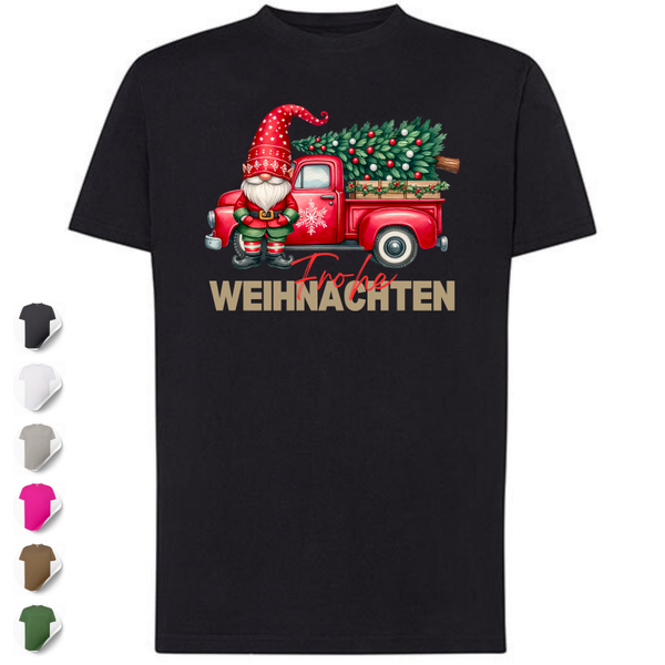 T-Shirt BMB Design Unisex in 3 Farben "Frohe Weihnachten Weihnachtszwerg 1" auf Wunsch mit Namen