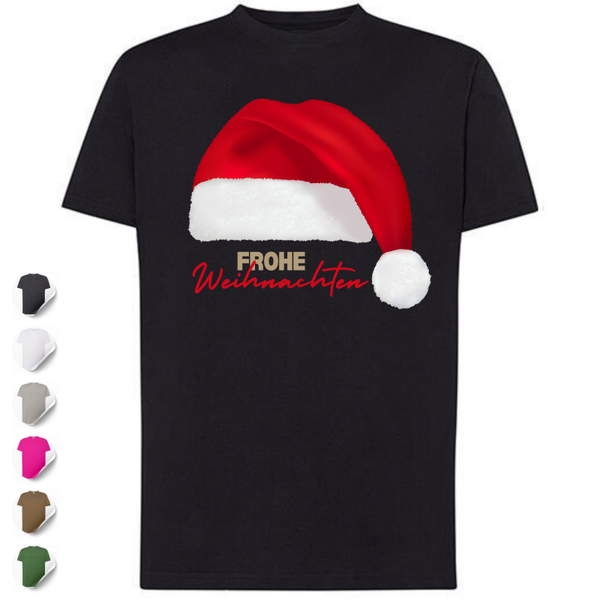 T-Shirt BMB Design Unisex in 3 Farben "Weihnachtsmütze - Frohe Weihnachten" auf Wunsch mit Namen