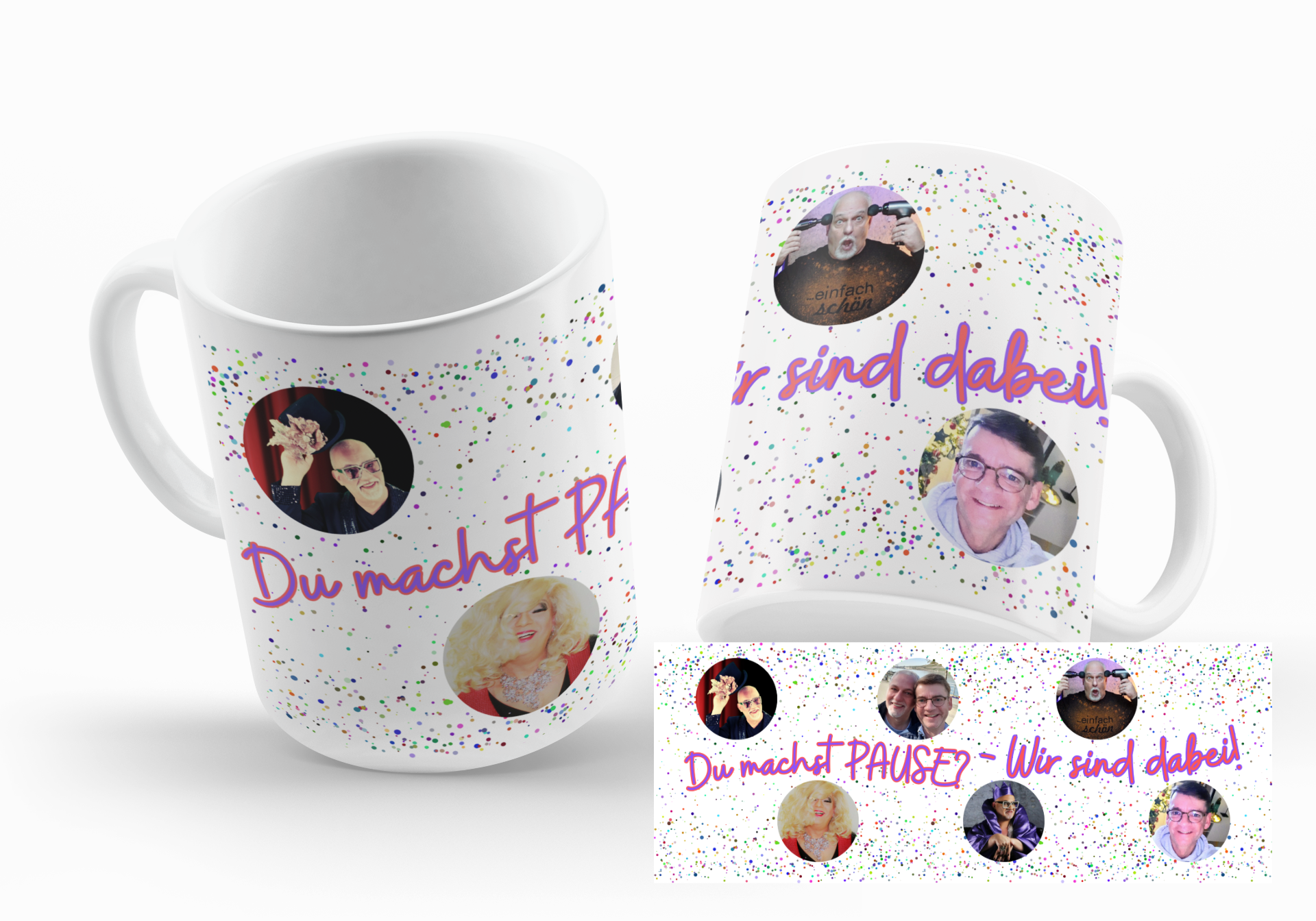 Motiv Kaffee Becher / Tasse - Du machst PAUSE? Wir sind dabei! mit Ihren Wunschfotos (von 2 bis 12 Fotos möglich)  und Personalisierung