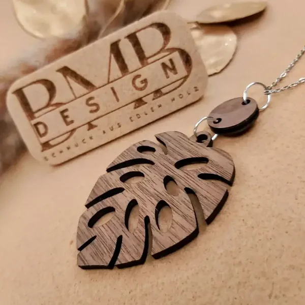 Echtholz / Edelstahl Kette | Echtholz Schmuck |  " Sheet "| Gefertigt aus Walnuss