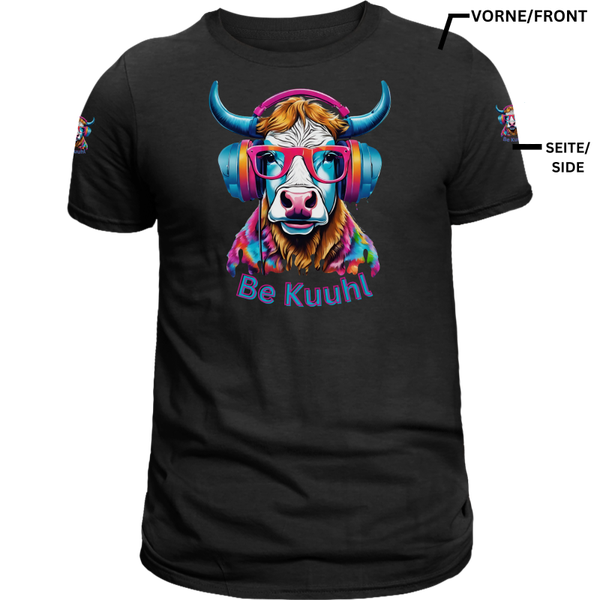 T-Shirt Unisex Color Line "Be Kuuhl" Willi mit Kopfhörer / 4 Seitiger Druck - DJ Jon Color