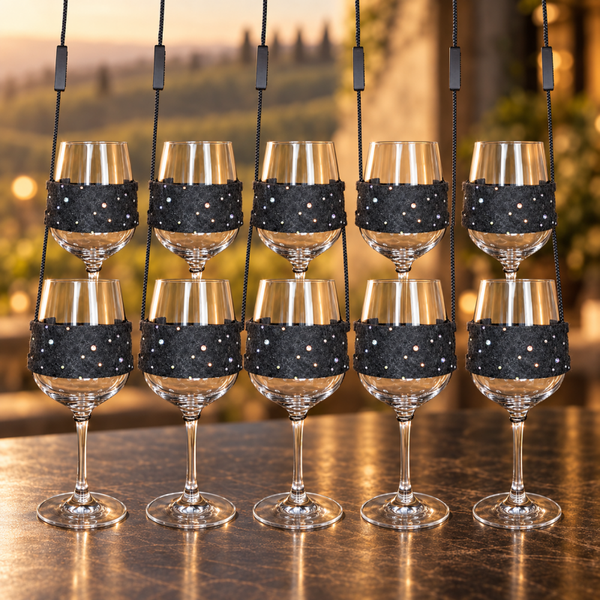 10 Elegante Weinglashalter zum Umhängen | Glas Halter | Filz | mit Strass