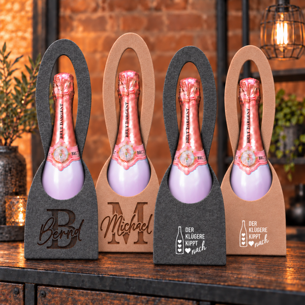 Flaschenhalter / Geschenkverpackung mit oder ohne weißem DTF Druck oder Wunschgravur nach Wahl.