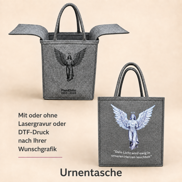 Tasche für Urnen aus recyceltem Textilfilz – mit und ohne Gravur oder DTF-Druck