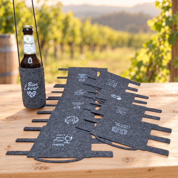 10 Bierflaschenhalter zum Umhängen – Praktisch, Stylisch & Immer Griffbereit! inkl. verschiedenen DTF gedruckten Sprüchen.
