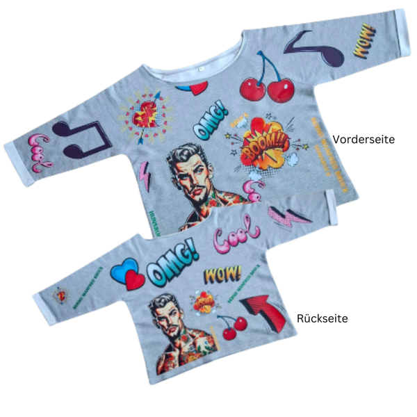 Flash Dance BMB Design Sweat Shirt Unisex mit Pin up Print Grau