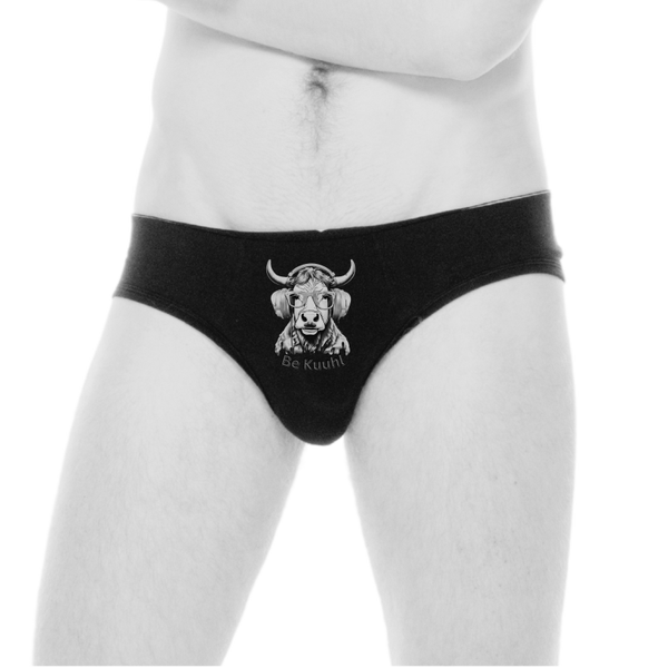 Be Kuuhl Classic Slip Herren - Design Print - Coole Kuh mit Kopfhörer - DJ Jon White/Black