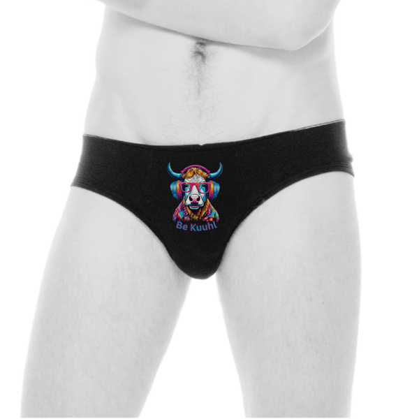 Be Kuuhl Classic Slip Herren - Design Print - Coole Kuh mit Kopfhörer Color