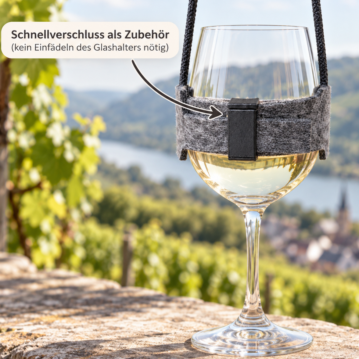 Schnellverschluss für Wein-, Flaschen- und Becherhalter