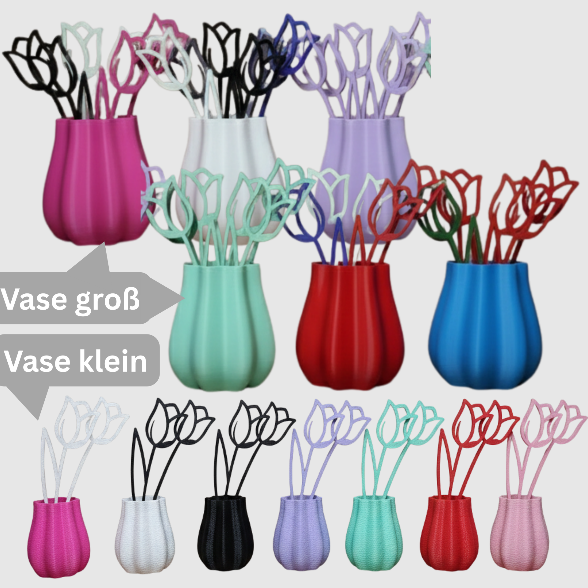 Dekovase für Tulpen Silhouette (PLA, biologisch abbaubar)