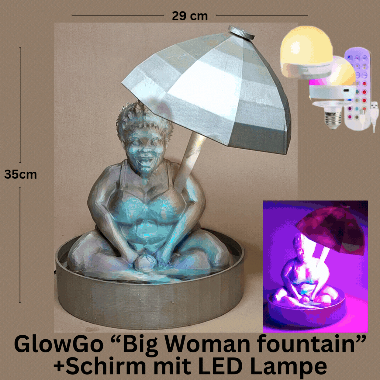 GlowGo „Big Woman“ – LED-Zimmerbrunnen mit Lampenfunktion