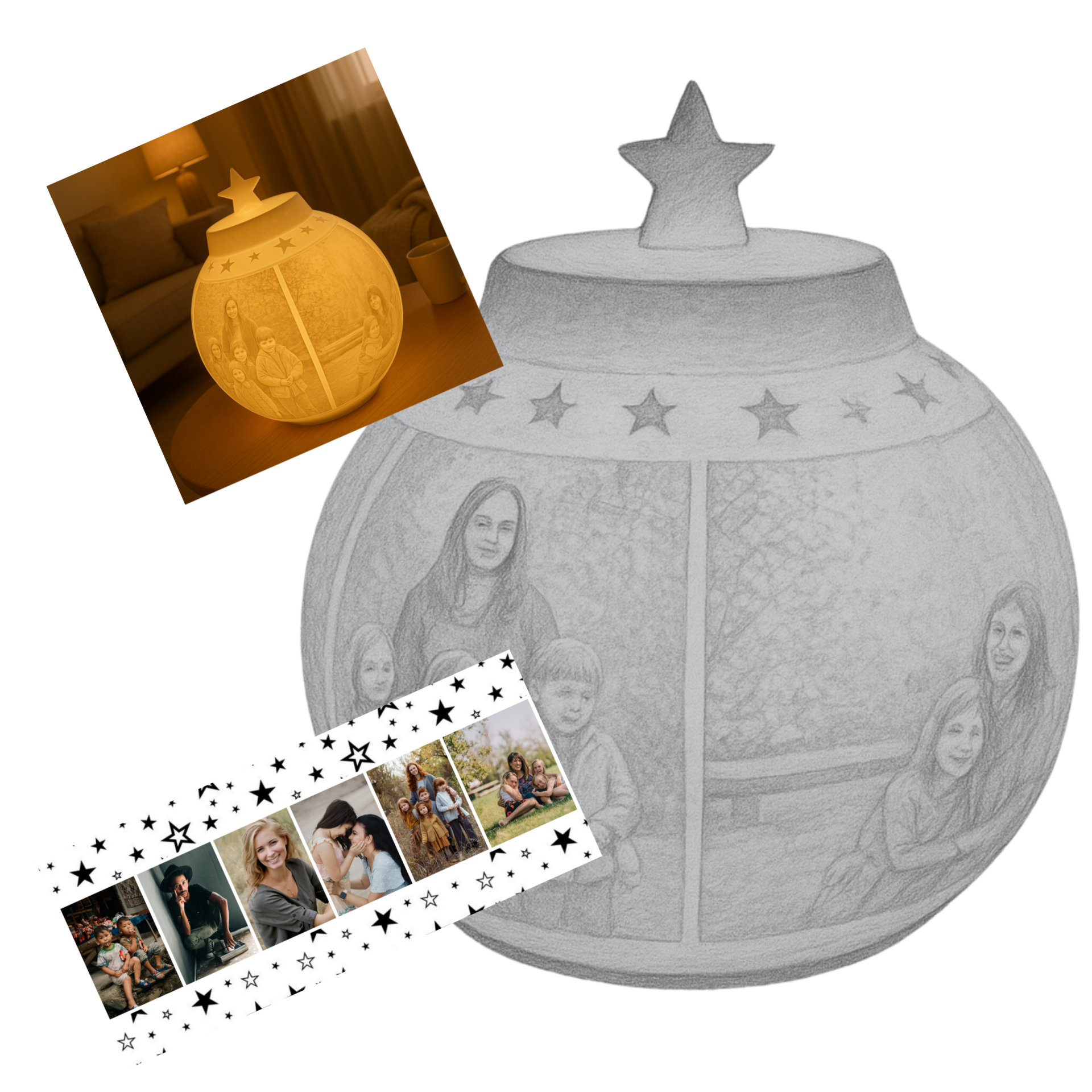 Beleuchtete Weihnachts-Tisch-Kugel Leuchte mit Wunschfotos der Ganzen Familie – Nachhaltig & Persönlich