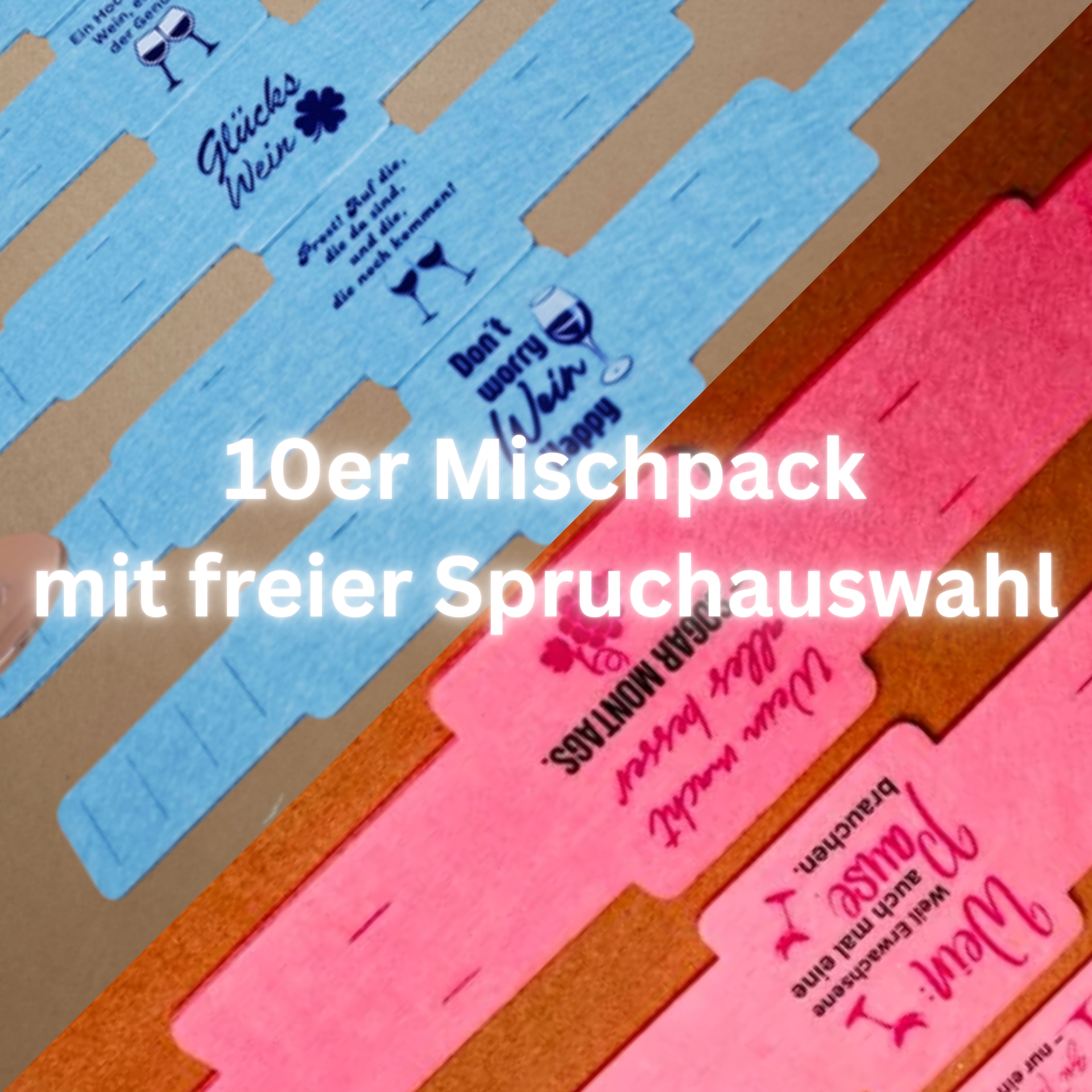 10er Mischpack For Women and Girls Only und For Mean Only - zum Umhängen in Rosa und Blau | DTF Gedruckte Glas Halter | Filz | Freie Spruchauswahl - mit verschieden Weinsprüchen klar und deutlich