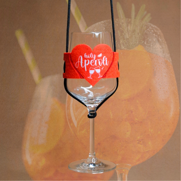 Aperol Weinglashalter zum Umhängen | Glas Halter | Filz | DTF Weiß Bedruckt zum Umhängen in Terra | Filz | mit aus wählbarem Weinspruch klar und deutlich