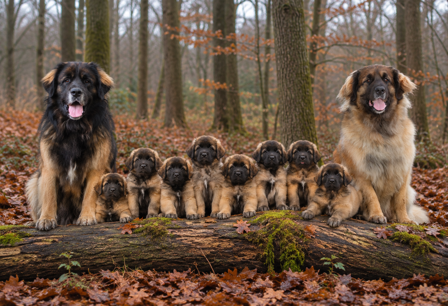 Leonberger fokker; Brilliant nest From Livindon Ennovy, 8 pups van Liv en Eros 
