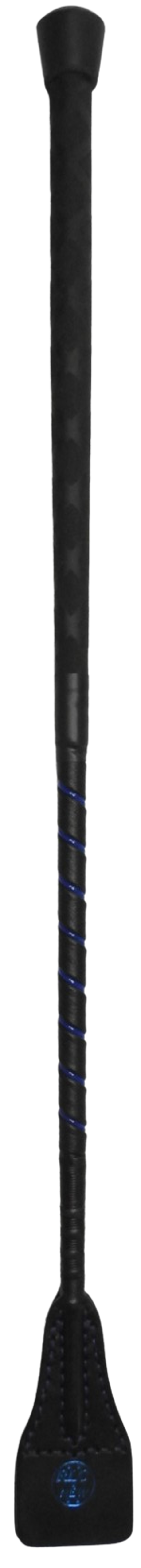 Hippique 55cm simili cuir noir et liseré large bleu foncé