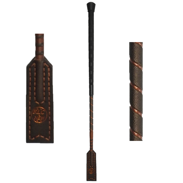 Cravache Courte Hippique, 50 cm, Marron (24) et liseré large