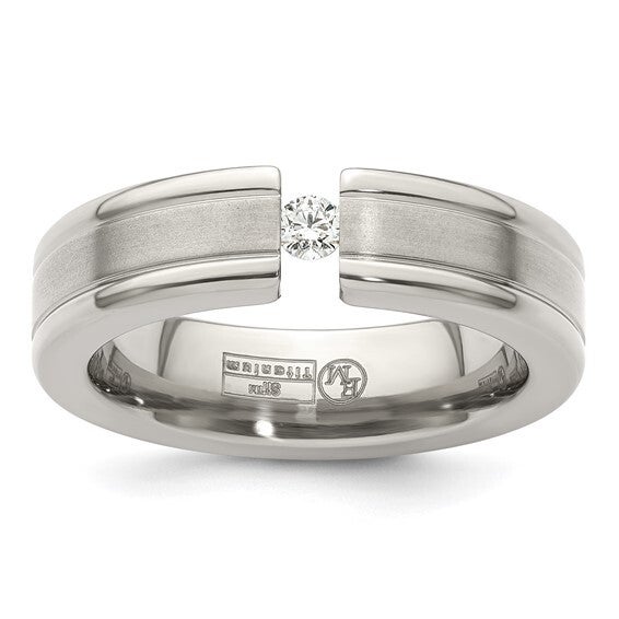 Titanium Tension-set 1/10 carat Diamond Brushed/Polished Grooved Band