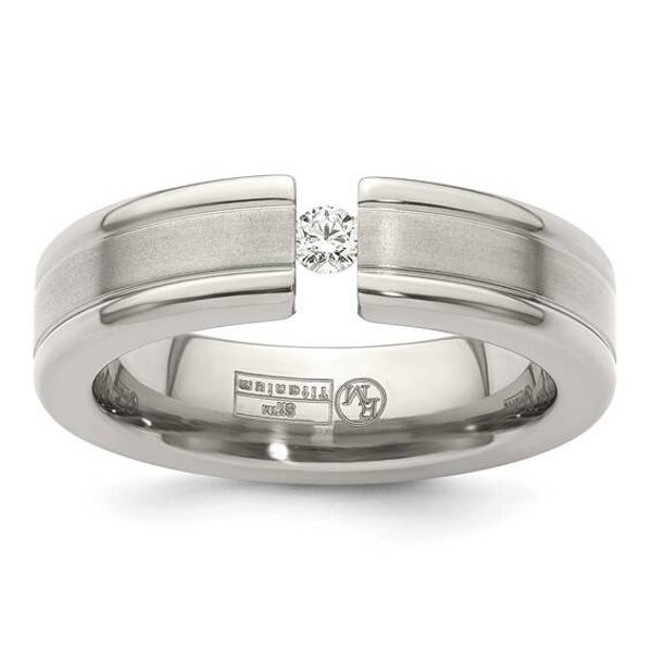 Titanium Tension-set 1/10 carat Diamond Brushed/Polished Grooved Band