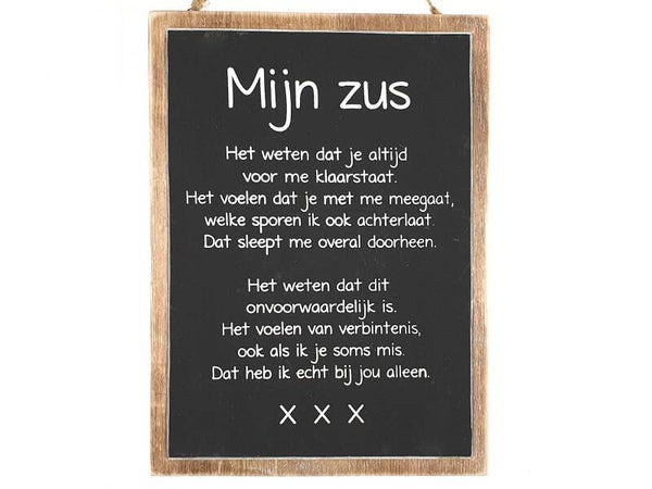 Tekstbord mijn zus