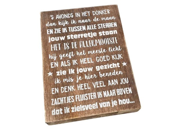 Tekstbord s" Avonds in het donker