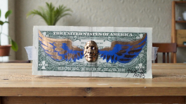 Dollart Art by Gregos - Flying Dollar Blue and Gold Mockery