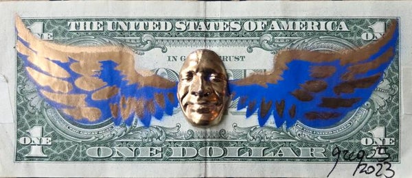 Dollar Art by Gregos - Flying Dollar - Blue and Gold Smile