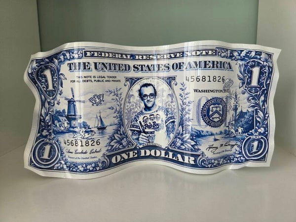 Mister Goo- Delftsblauwe Dollar biljet Keith Haring
