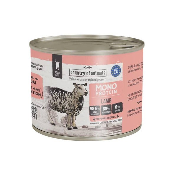 Country of Animals (Wiejska Zagroda) Monoprotein Katten 12x200g. LAMB