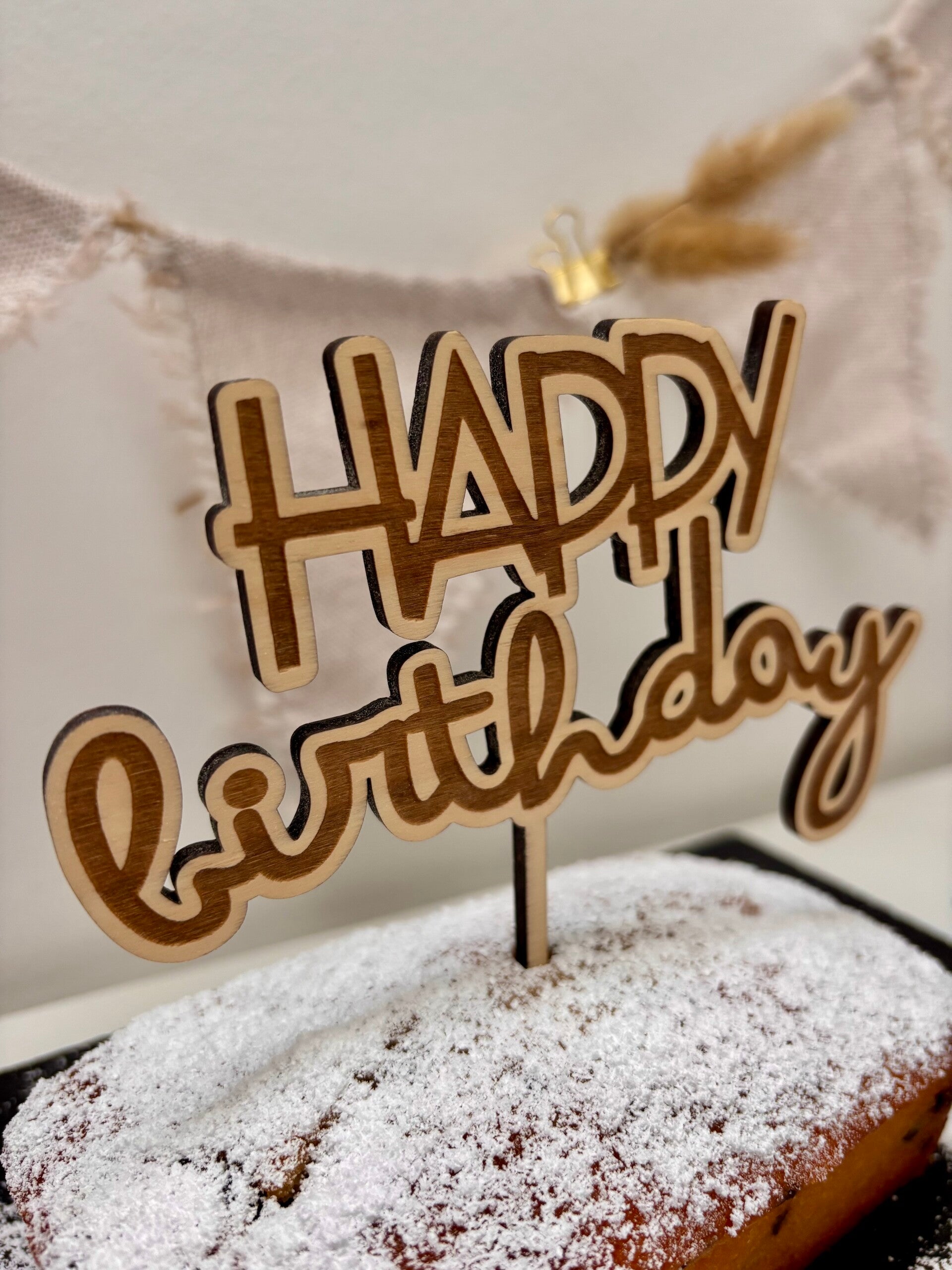 Caketopper "Happy Birthday" aus Holz