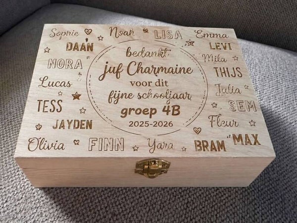 Theedoos | gepersonaliseerd met namen, voor de juf of meester