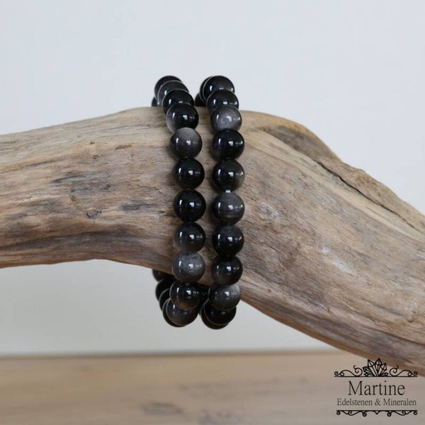 Armband zilver Obsidiaan 10mm