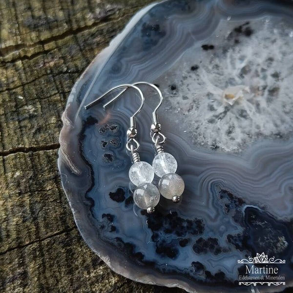 Oorbellen Bergkristal en Labradoriet