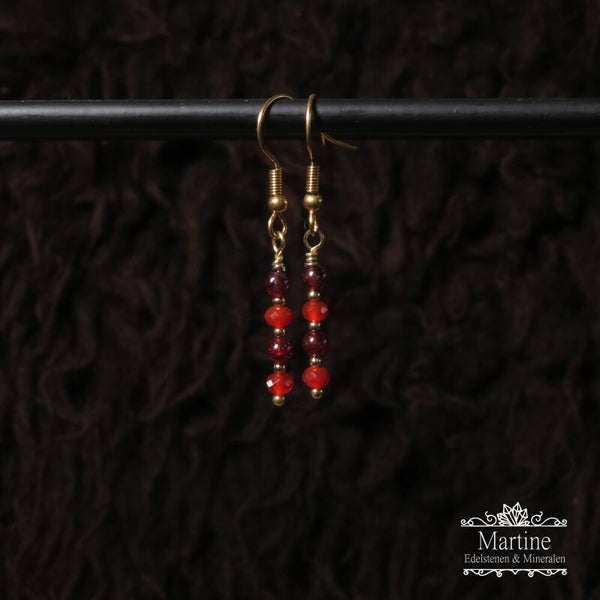 Oorbellen Carneool + Granaat, goudkleur