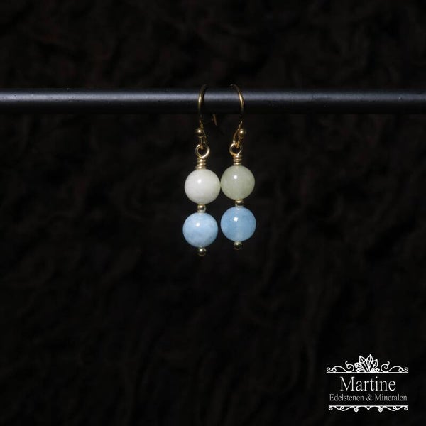 Oorbellen Morganiet + Aquamarijn, goudkleur