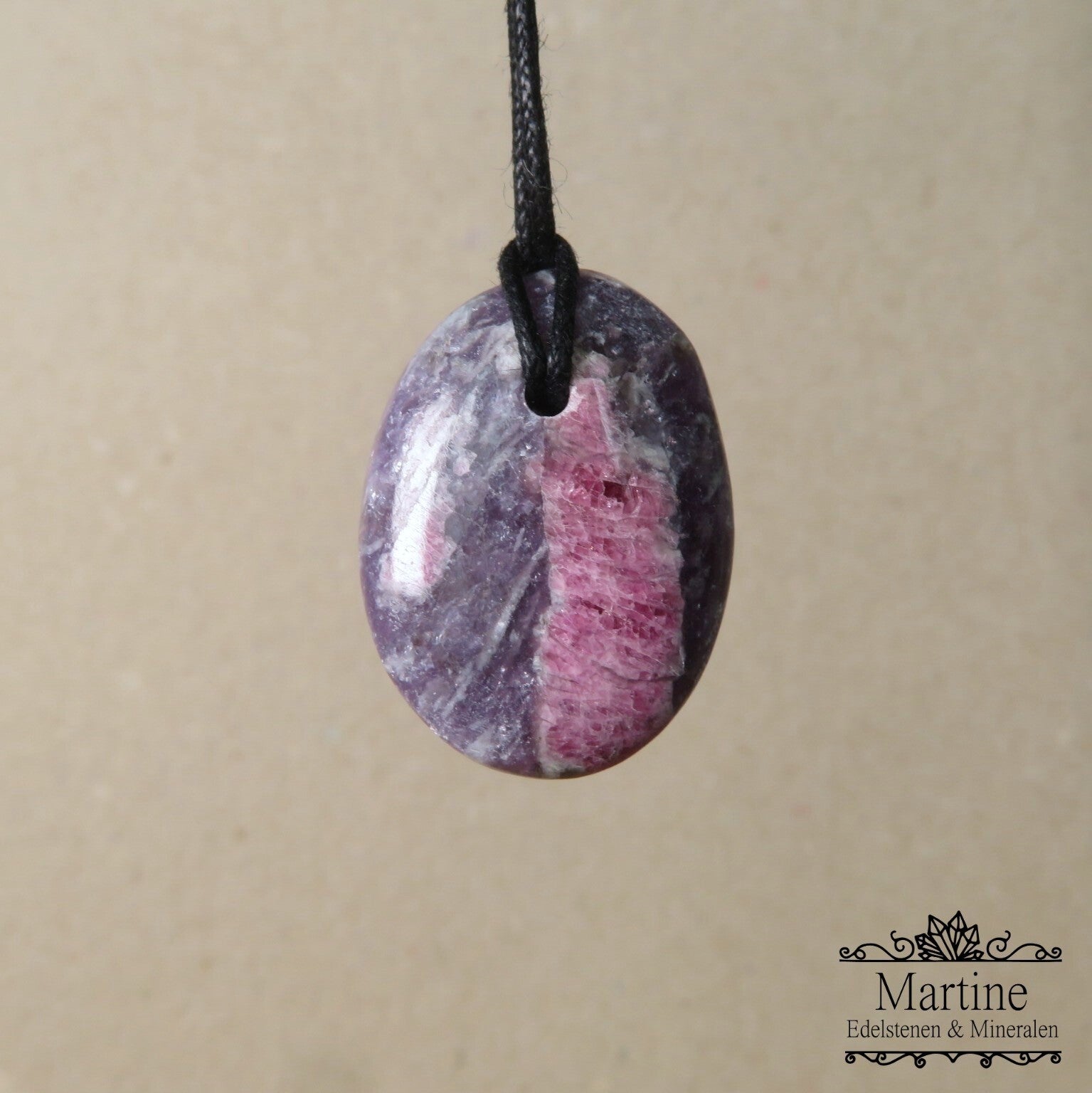 Roze Toermalijn + Lepidoliet amulet hanger.