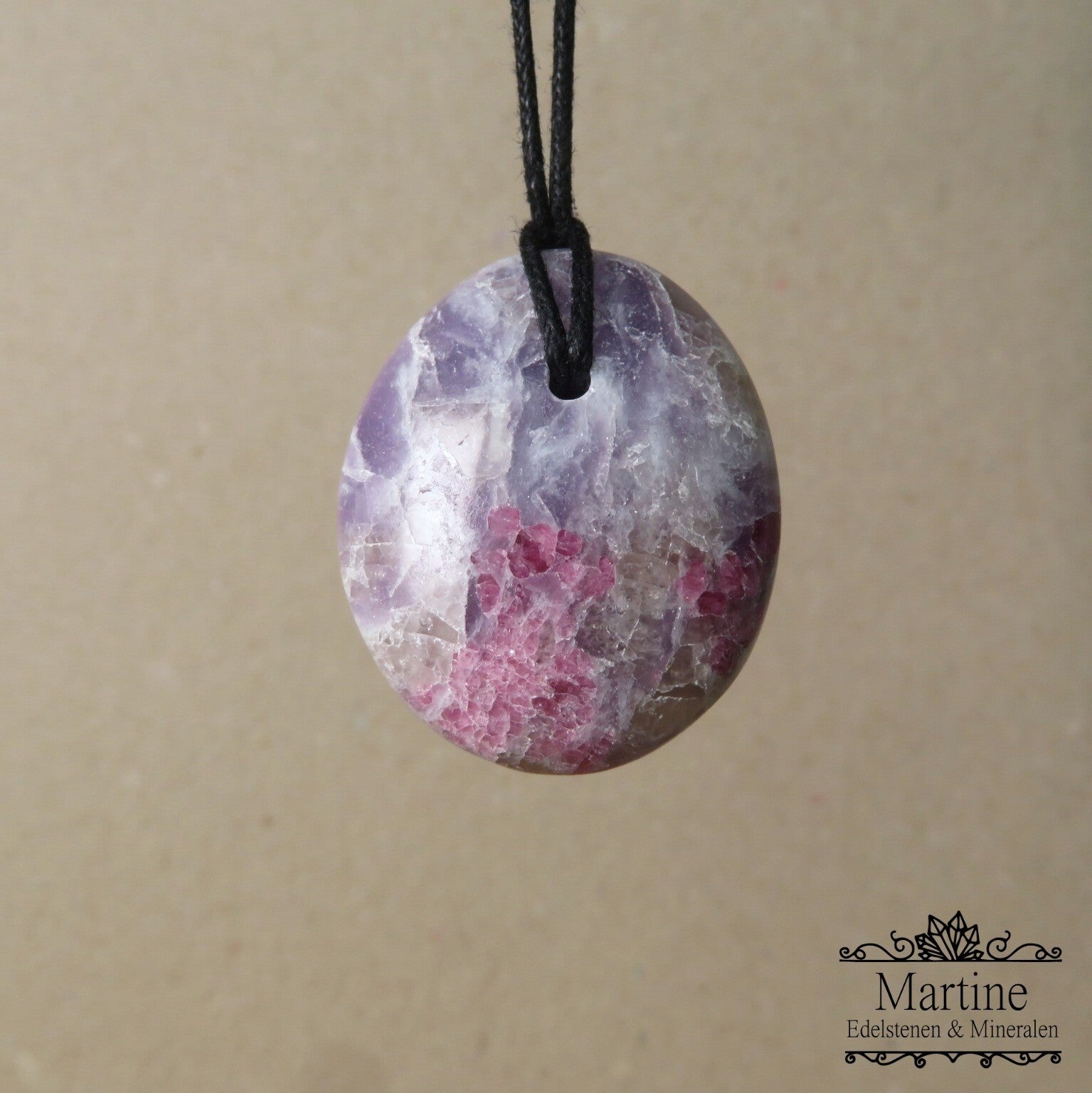 Roze Toermalijn + Lepidoliet amulet hanger.