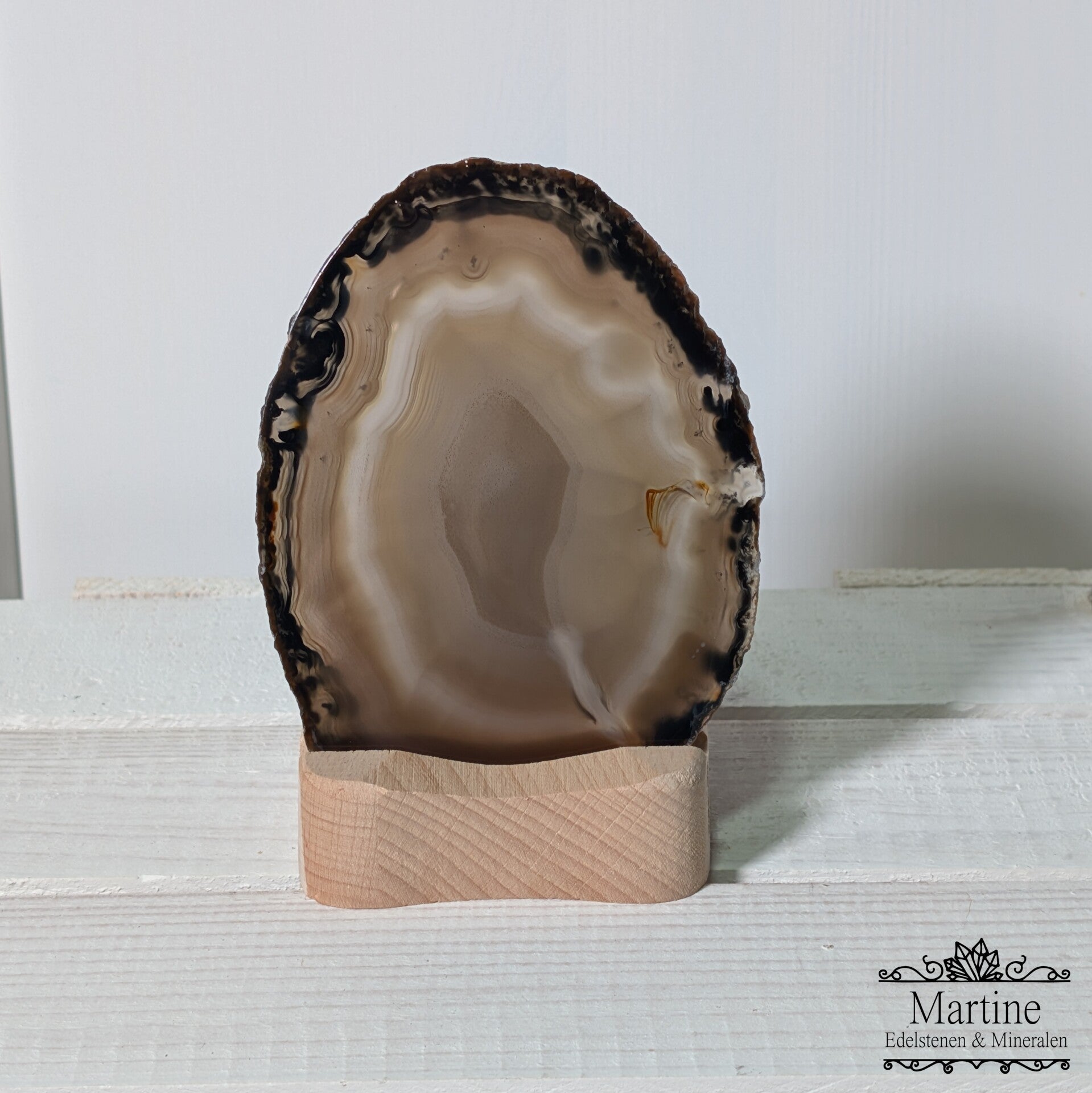 Agaatschijf + houten Agaatschijf waxinelicht houder