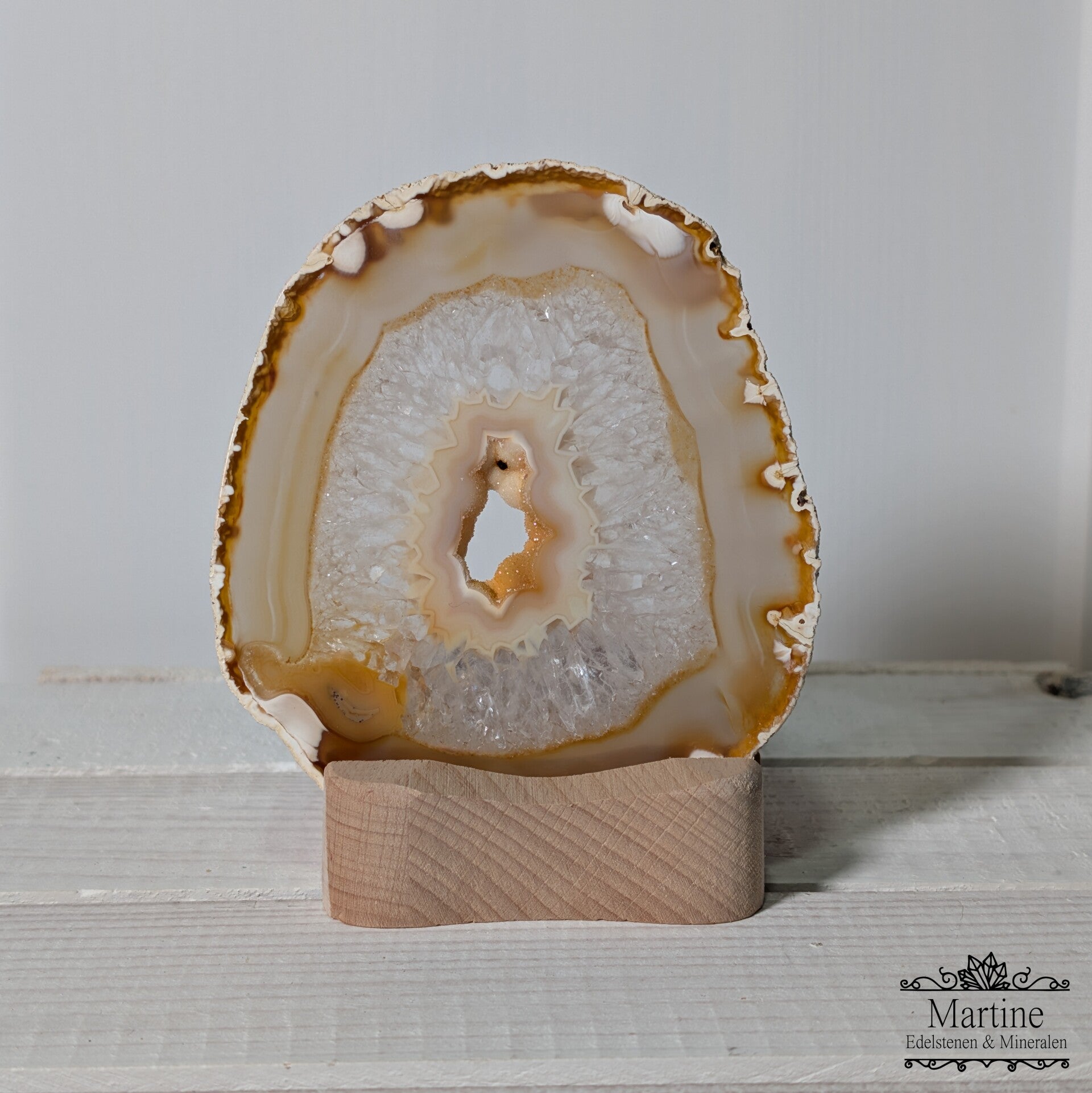Agaatschijf + houten Agaatschijf waxinelicht houder