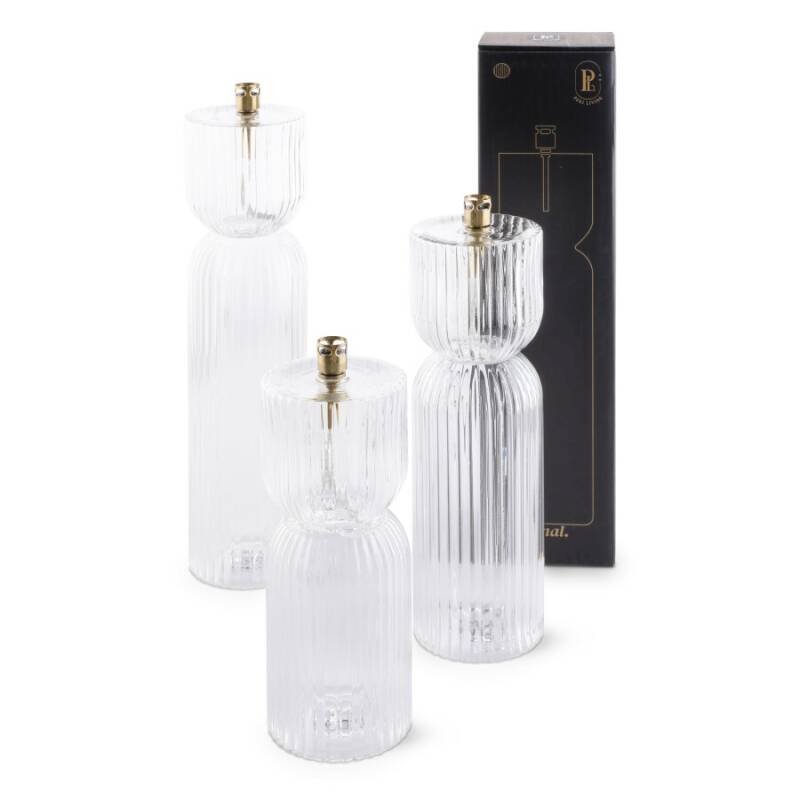 Olielamp Hoge Ribbel transparant | set van 3