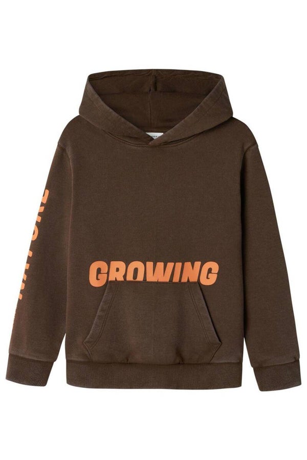 NAME IT hoodie NKMOSIVAS met tekst donkerbruin €36,99