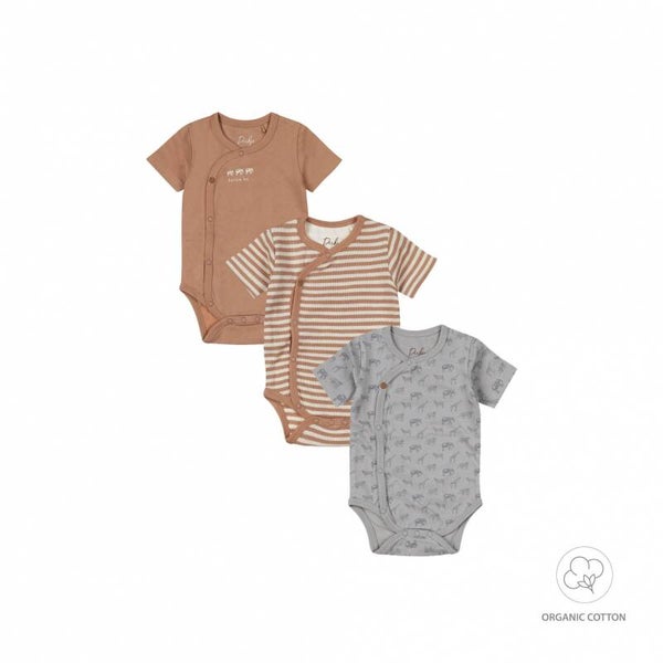 Dirkje jongens baby bio overslagromper 3 stuks bruin blauw
