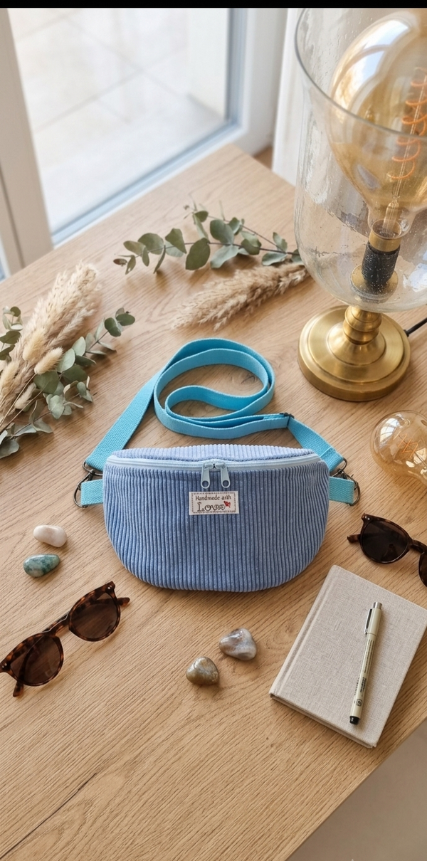 Sac banane Velours côtelé  bleu