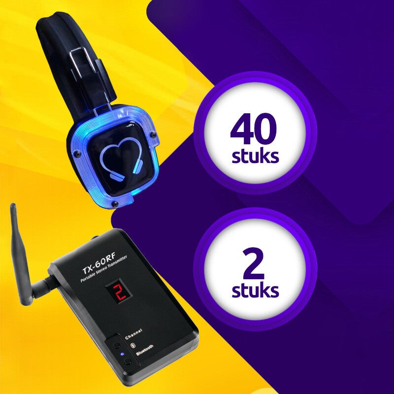 40 koptelefoons + 2 zenders