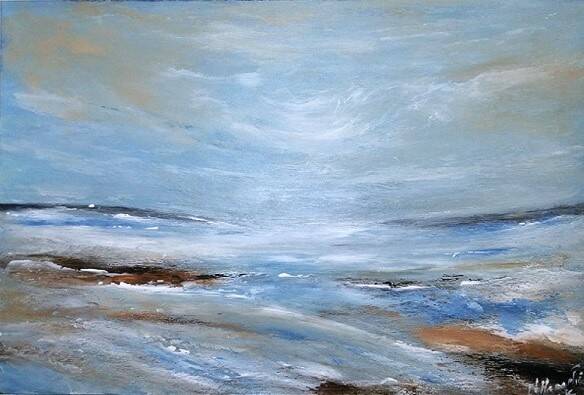 Acrylique sur papier: 25,5 x 17,5 cm encadré - cadre en bois Blanc 31 x 22 cm)